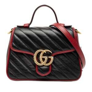 GUCCI Black Leather GG Marmont Shoulder Bag